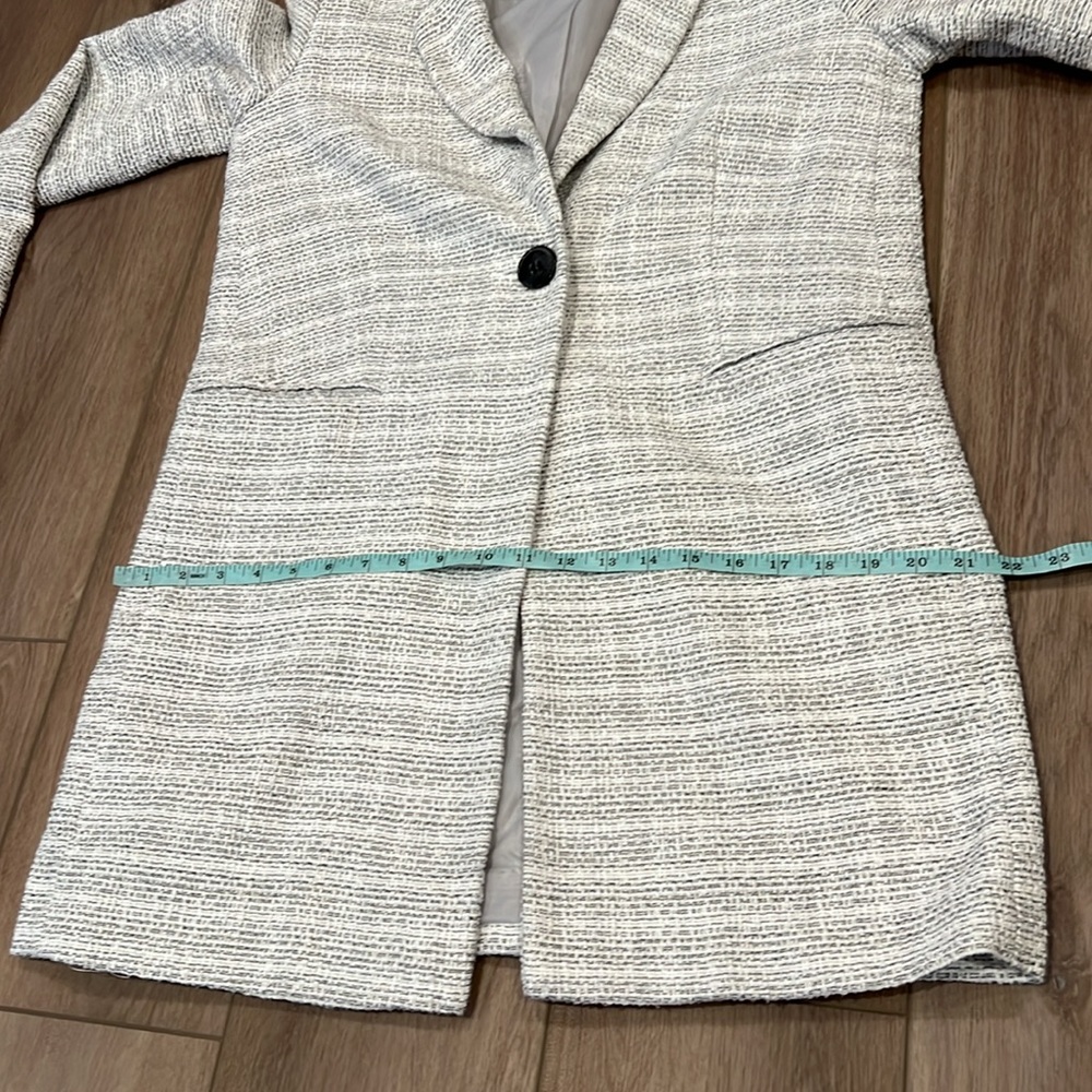 ASOS Long Tweed Blazer Jacket Pockets Size 6 White and Black Corpcore Work - Picture 13 of 16